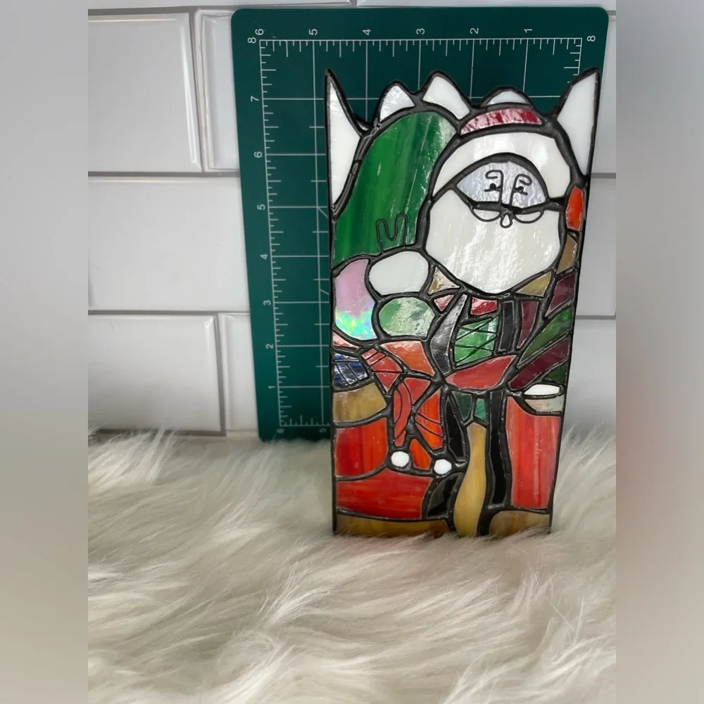 Vintage‎ Stained Glass Santa Christmas Candle Holder